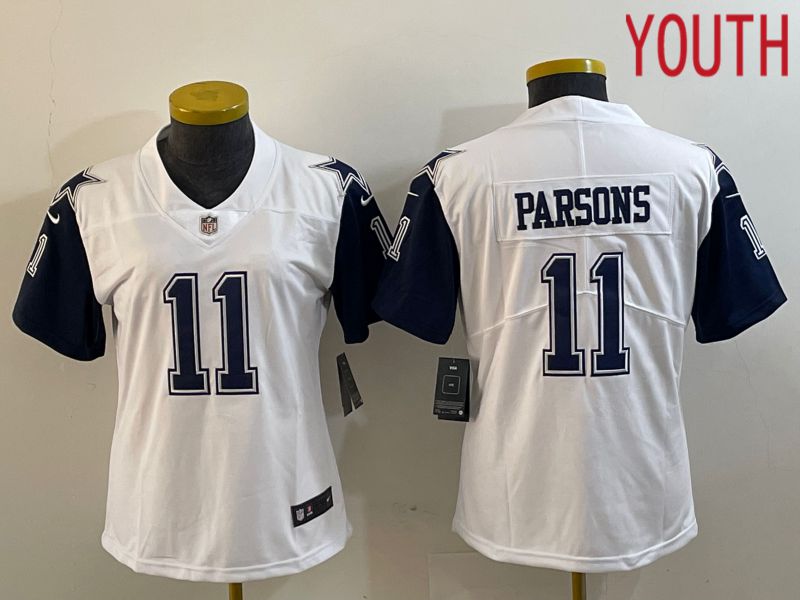 Youth  Dallas Cowboys #11 Parsons White 2023 Nike Vapor Limited NFL Jersey style 4